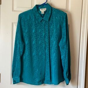 Allison Smith Vintage Women’s Long Sleeve Button Down Tassel Print Top Size 18